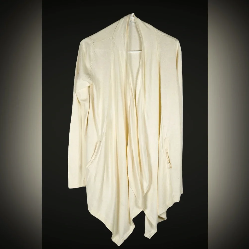 New York & Company Cream Open-Front Draped Knit Cardigan Sweater Women’s Medium